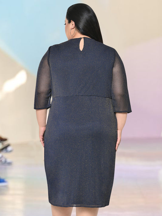 Navy Blue Lurex Net Plus Size Dress