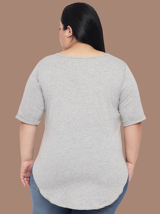Grey Plus Size Curved Hem Top