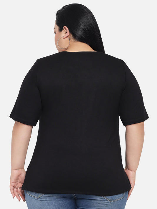 Black Plus Size Pleated Asymmetric Top