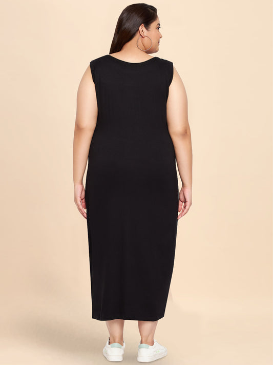 Black Plus Size Bodycon Slit Dress