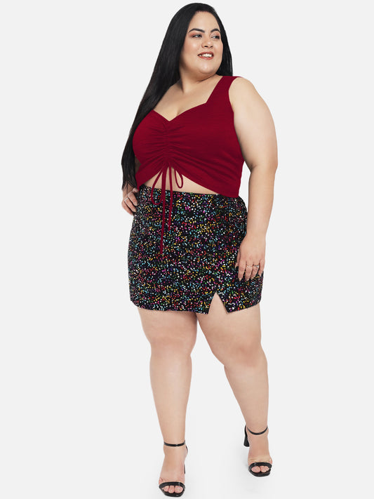 Red Plus Size Drawstring Crop Top