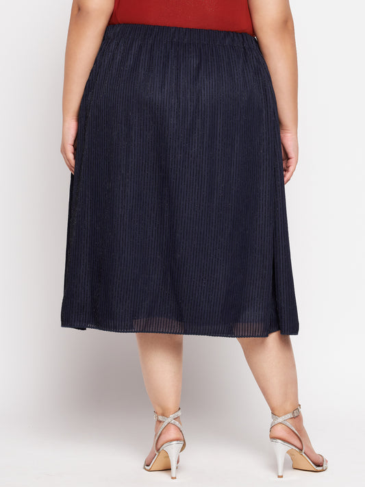 Navy Blue Plus Size Shimmer Midi Skirt
