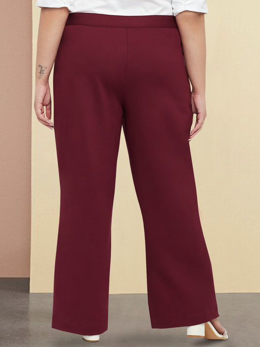Maroon Plus Size Straight Extra Stretch Trouser