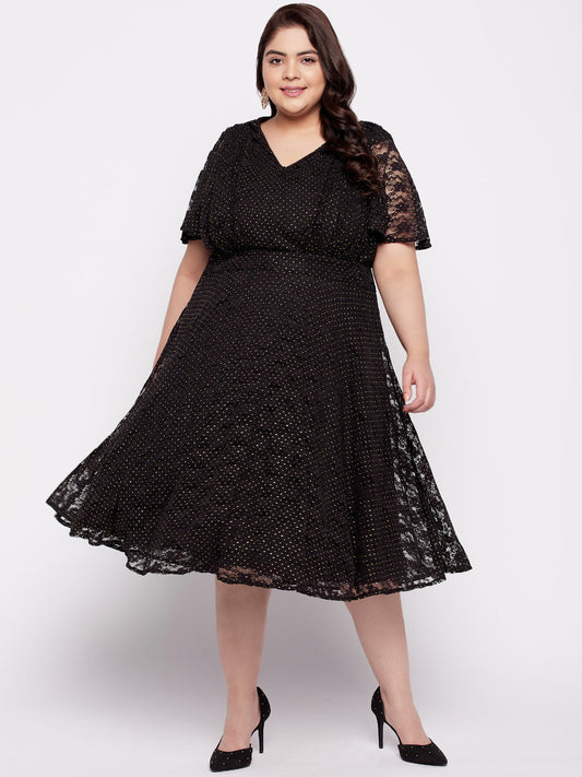 Women Black Plus Size Lace Butterfly Sleeve Dress