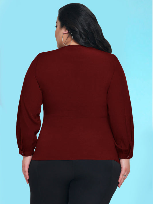 Maroon Plus Size Boho Button Top