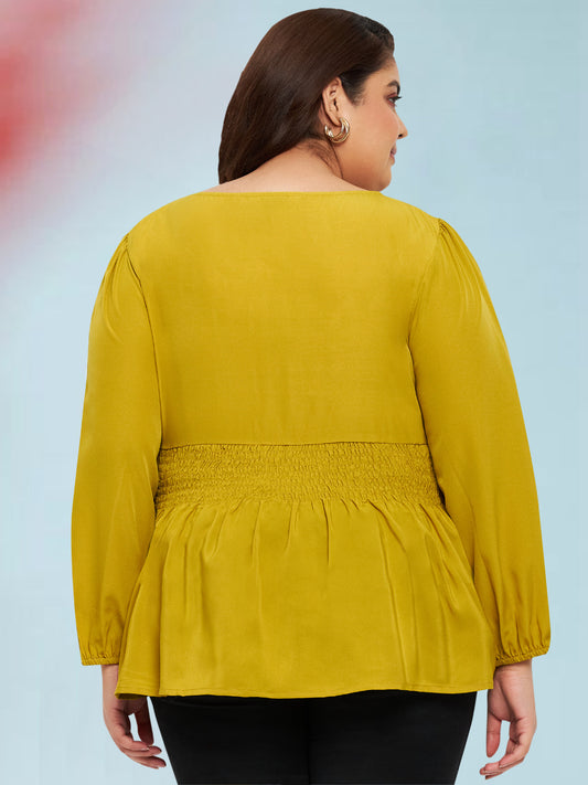 Mustard Plus Size Smocked Top
