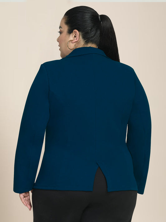 Women Turquoise Plus Size Tailored Fit Blazer