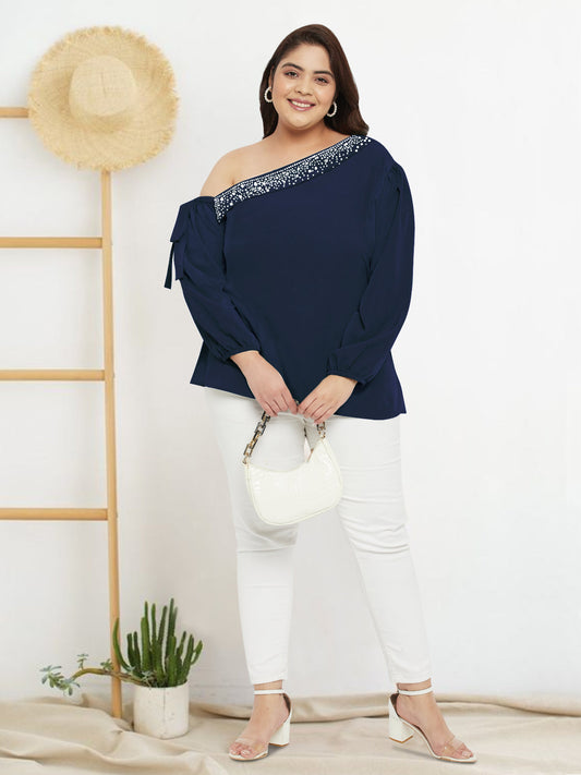 Women Black White Plus Size Buttoned Tunic Top
