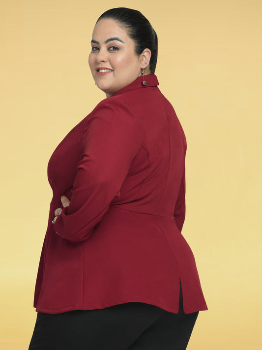 Women Red Plus Size Shawl Lapel Blazer