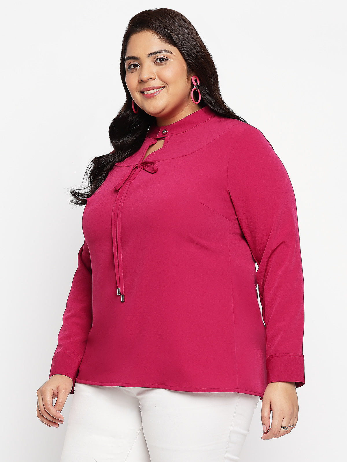Women Black White Plus Size Buttoned Tunic Top