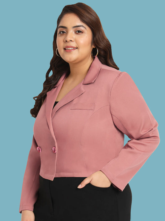 Women Pink Curve Plus Size Crop Blazer
