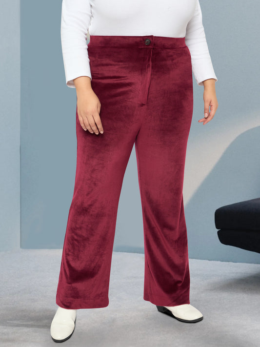 Maroon Plus Size Velvet Corduroy Trouser