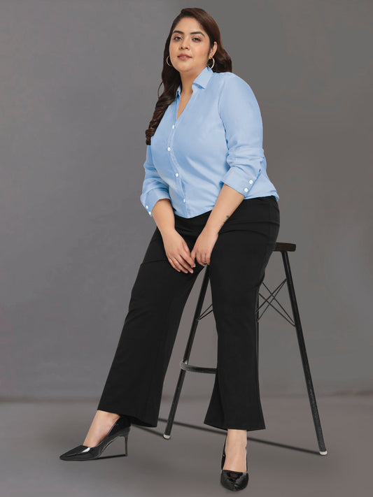 Women Black White Plus Size Buttoned Tunic Top