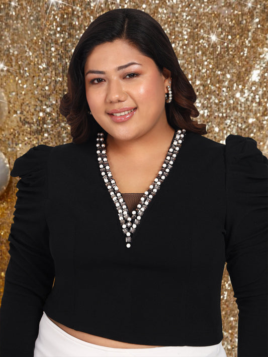 Women Black White Plus Size Buttoned Tunic Top