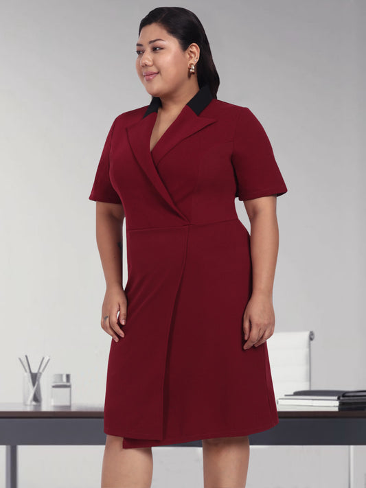 Maroon Plus Size Formal Blazer Dress