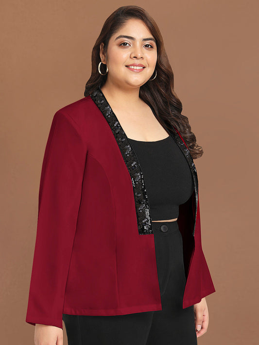 Wild U Women Red Plus Size Sequin Blazer