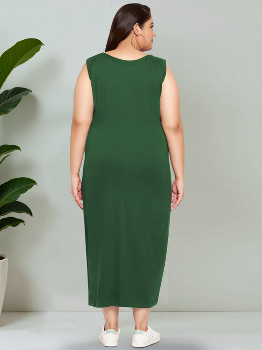 Western Green Plus Size Bodycon Slit Dress
