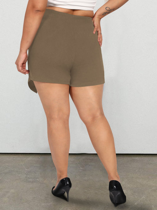 Beige Plus Size Side Slit Skort