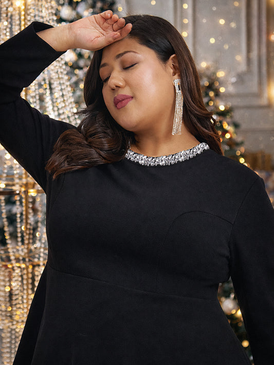Black Plus Size Embellished Skirt and Top Co-ord set