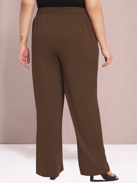 Mocha Brown Plus Size Wide Leg Stretch Trouser