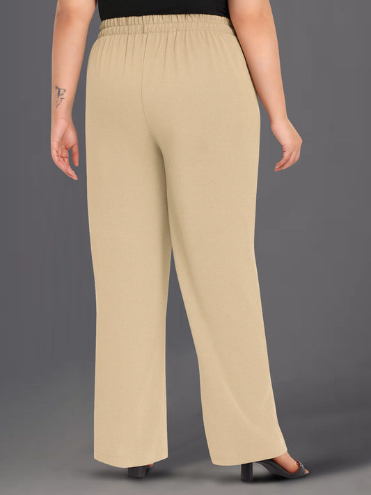 Light Beige Plus Size Wide Leg Stretch Trouser