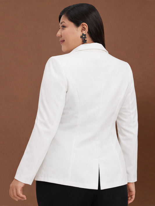 Women Off White Plus Size Single Breasted Blazer