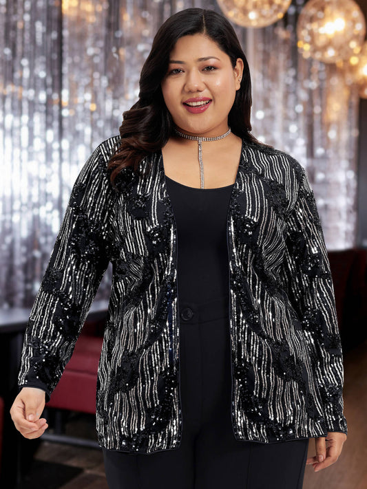 Black Silver Plus Size Sequinned Shrug