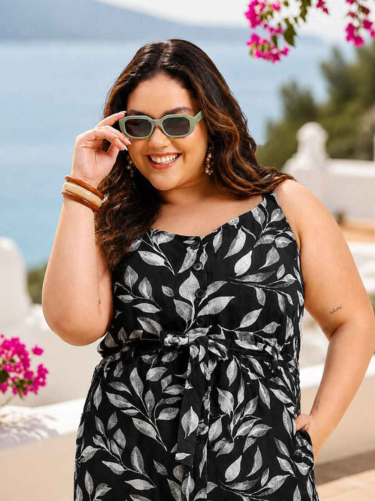 Black Printed Plus Size Playsuit