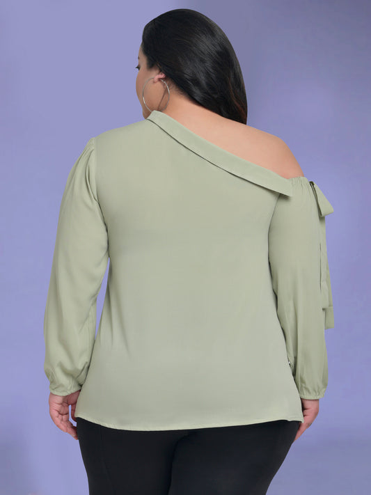Mint Green Plus Size One Shoulder Top