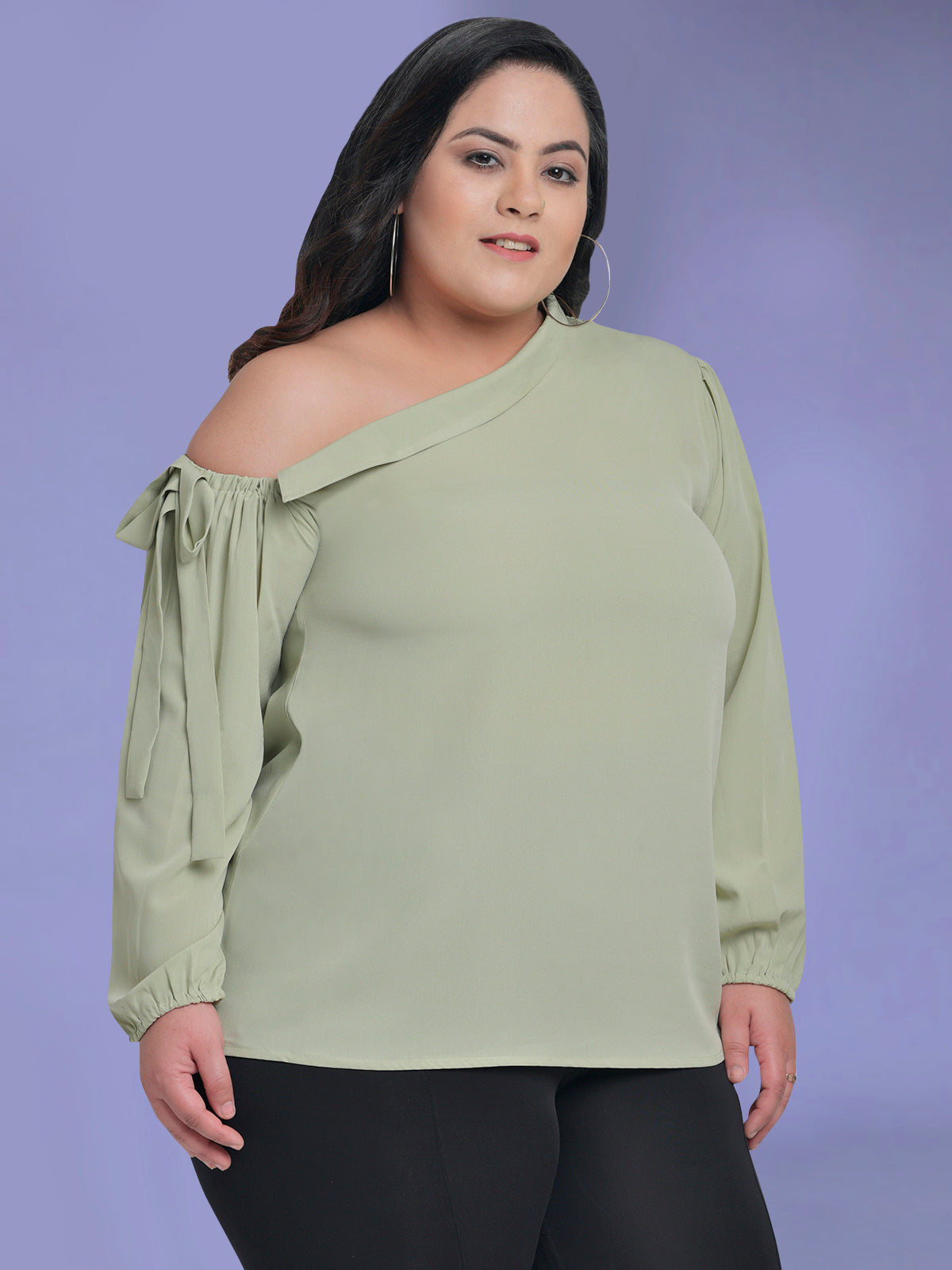Mint Green Plus Size One Shoulder Top
