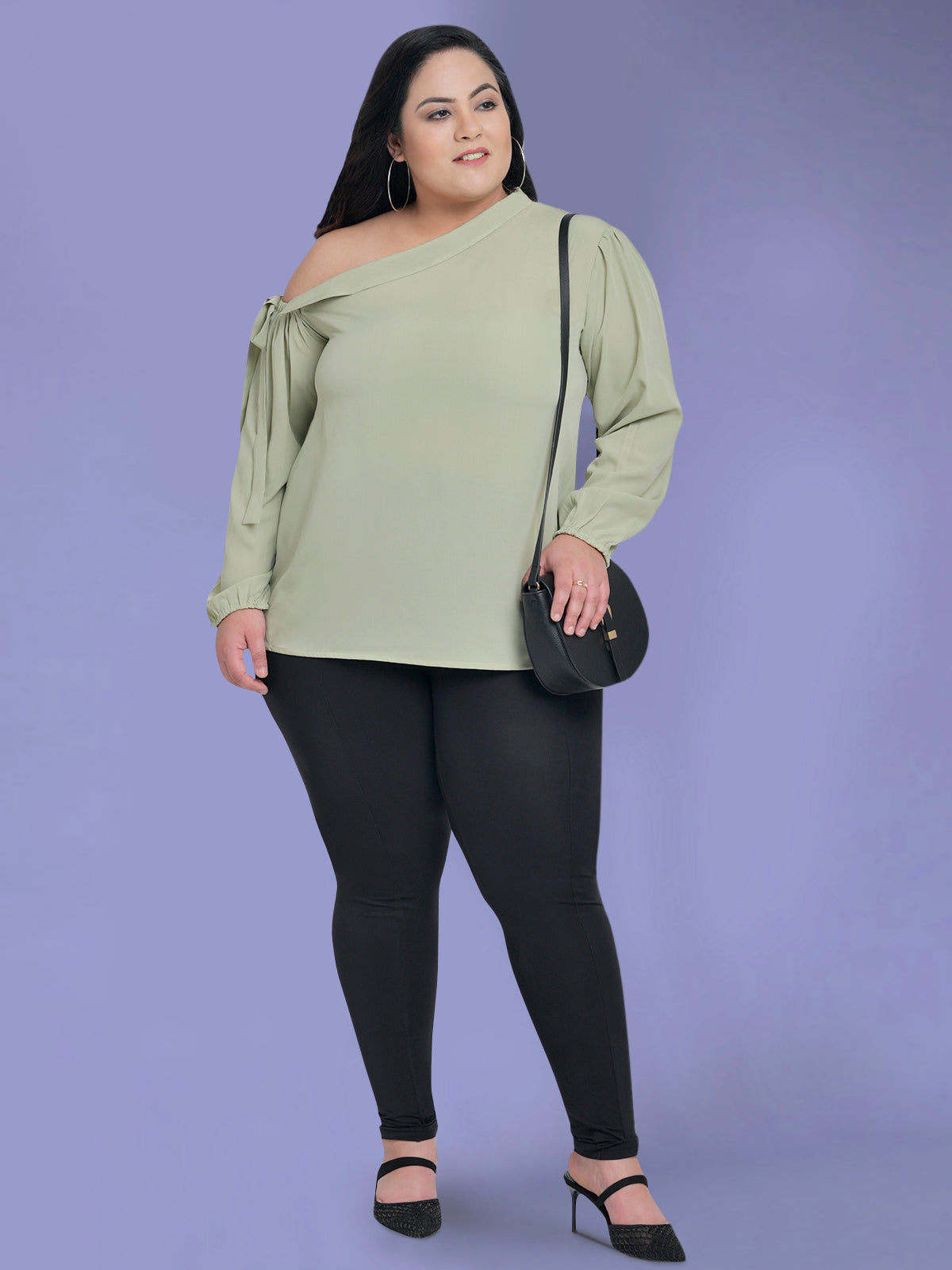 Mint Green Plus Size One Shoulder Top