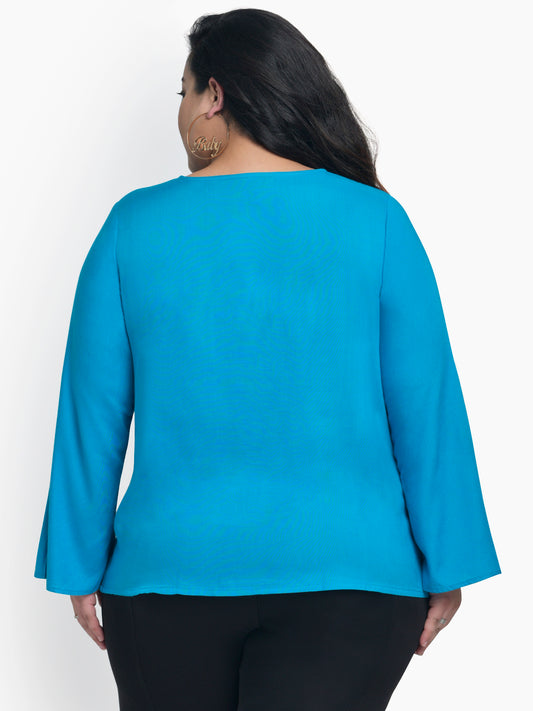 Sky Blue Plus Size Floral Embroidery Top