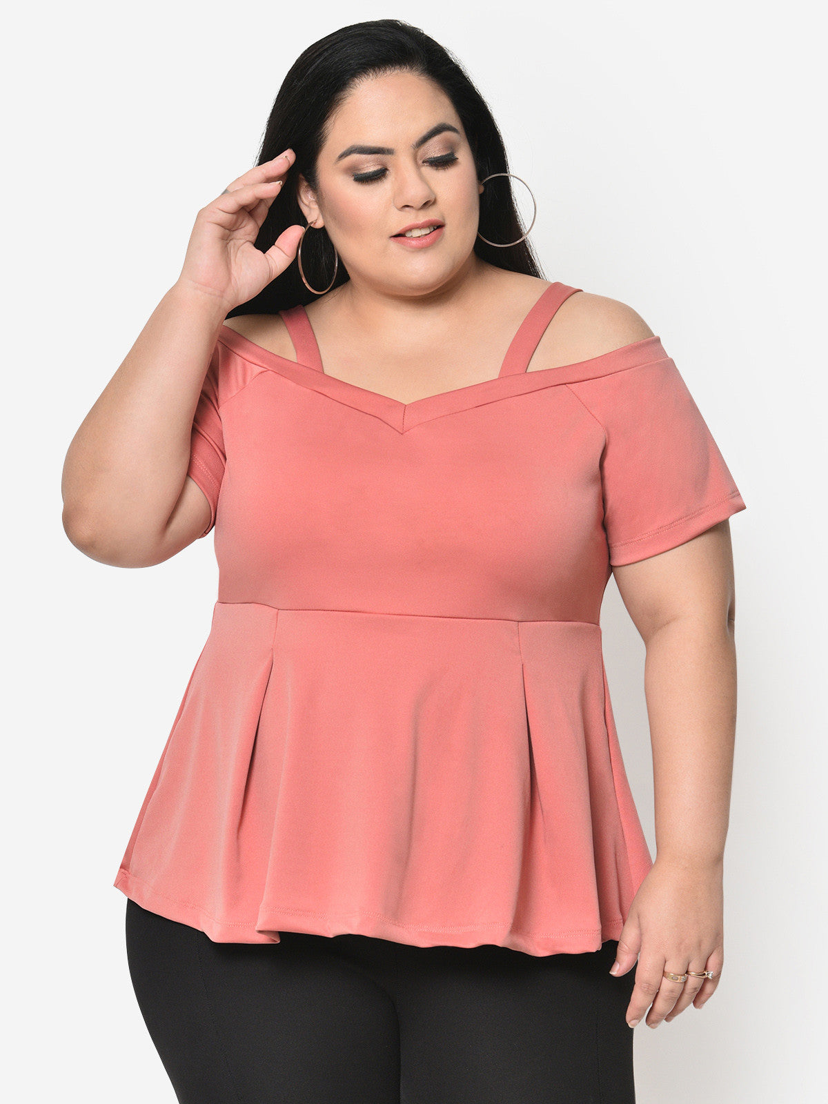Pink Shoulder Cut Out Plus Size Top