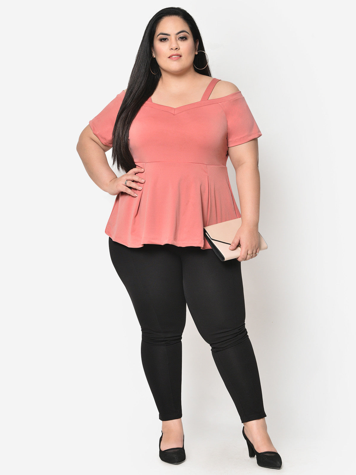 Pink Shoulder Cut Out Plus Size Top