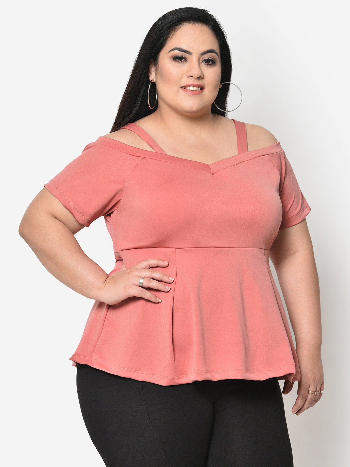 Pink Shoulder Cut Out Plus Size Top