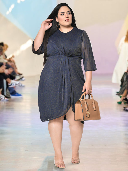 Navy Blue Lurex Net Plus Size Dress