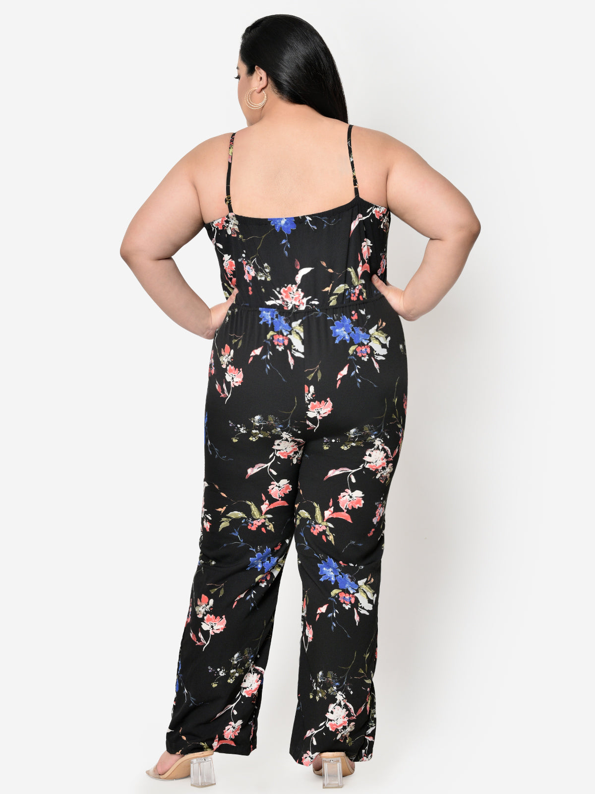 Black Floral Knotting Plus Size Jumpsuit