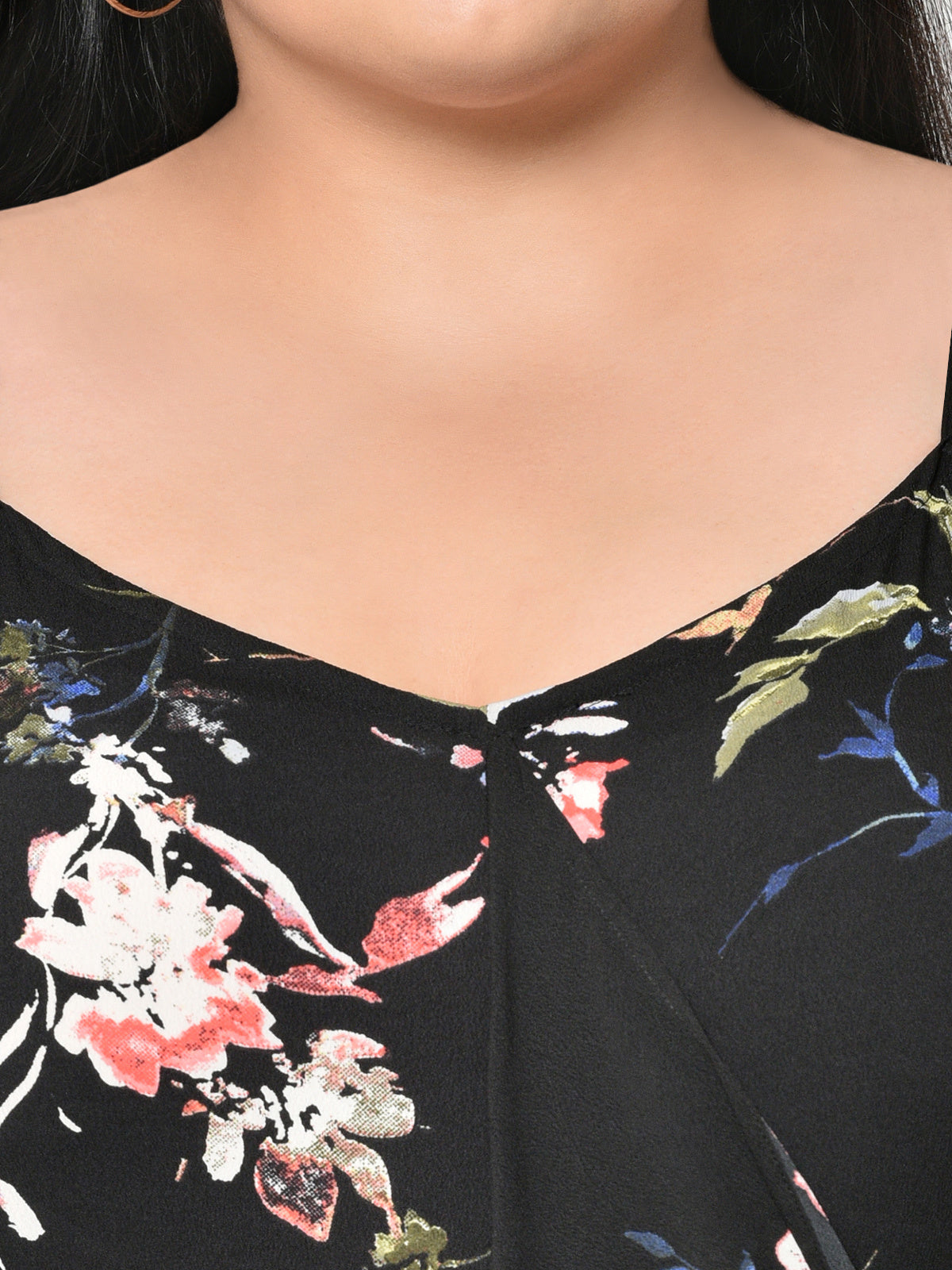 Black Floral Knotting Plus Size Jumpsuit
