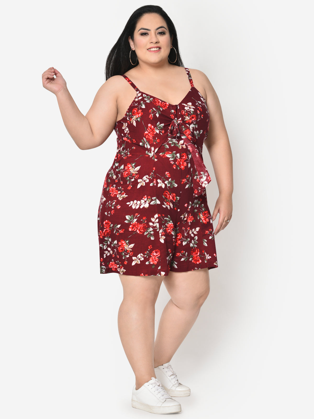 Maroon Rayon Front Knotting Plus Size Playsuit