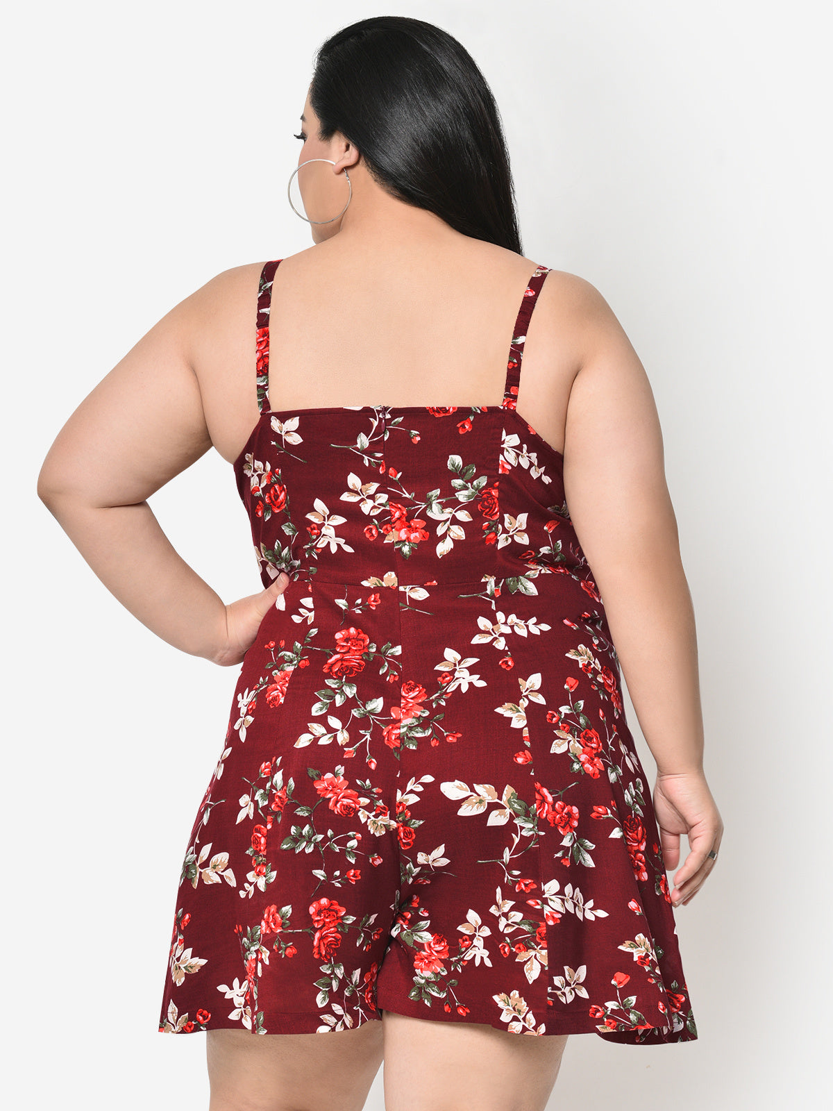 Maroon Rayon Front Knotting Plus Size Playsuit