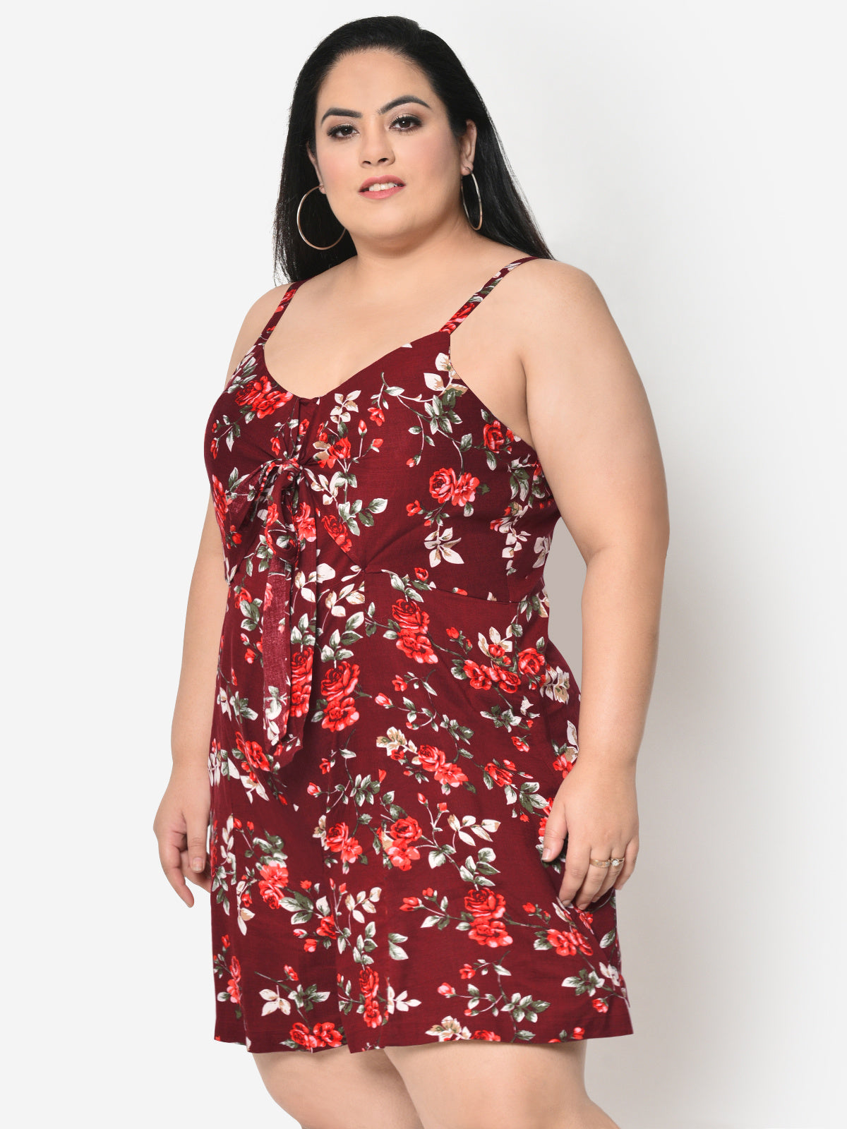 Maroon Rayon Front Knotting Plus Size Playsuit