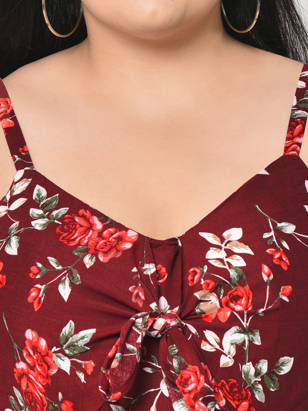 Maroon Rayon Front Knotting Plus Size Playsuit