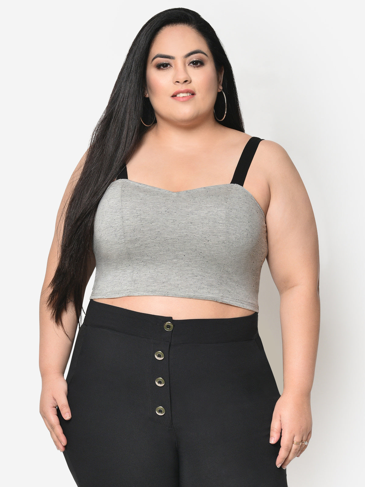 Grey Contrast Strap Plus Size Crop Top