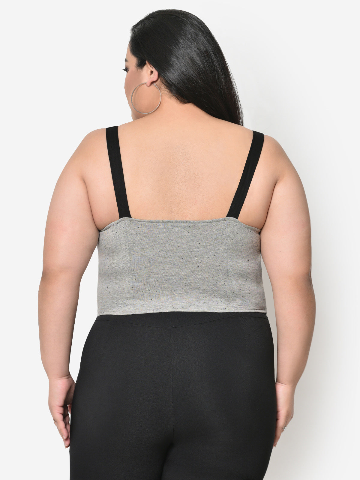 Grey Contrast Strap Plus Size Crop Top