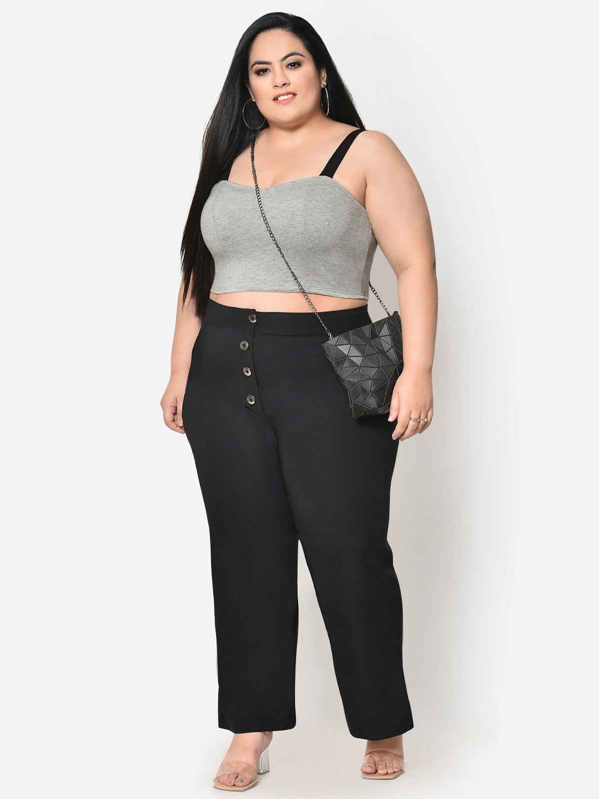 Grey Contrast Strap Plus Size Crop Top