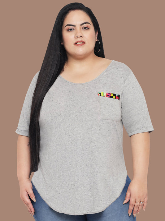 Grey Plus Size Curved Hem Top