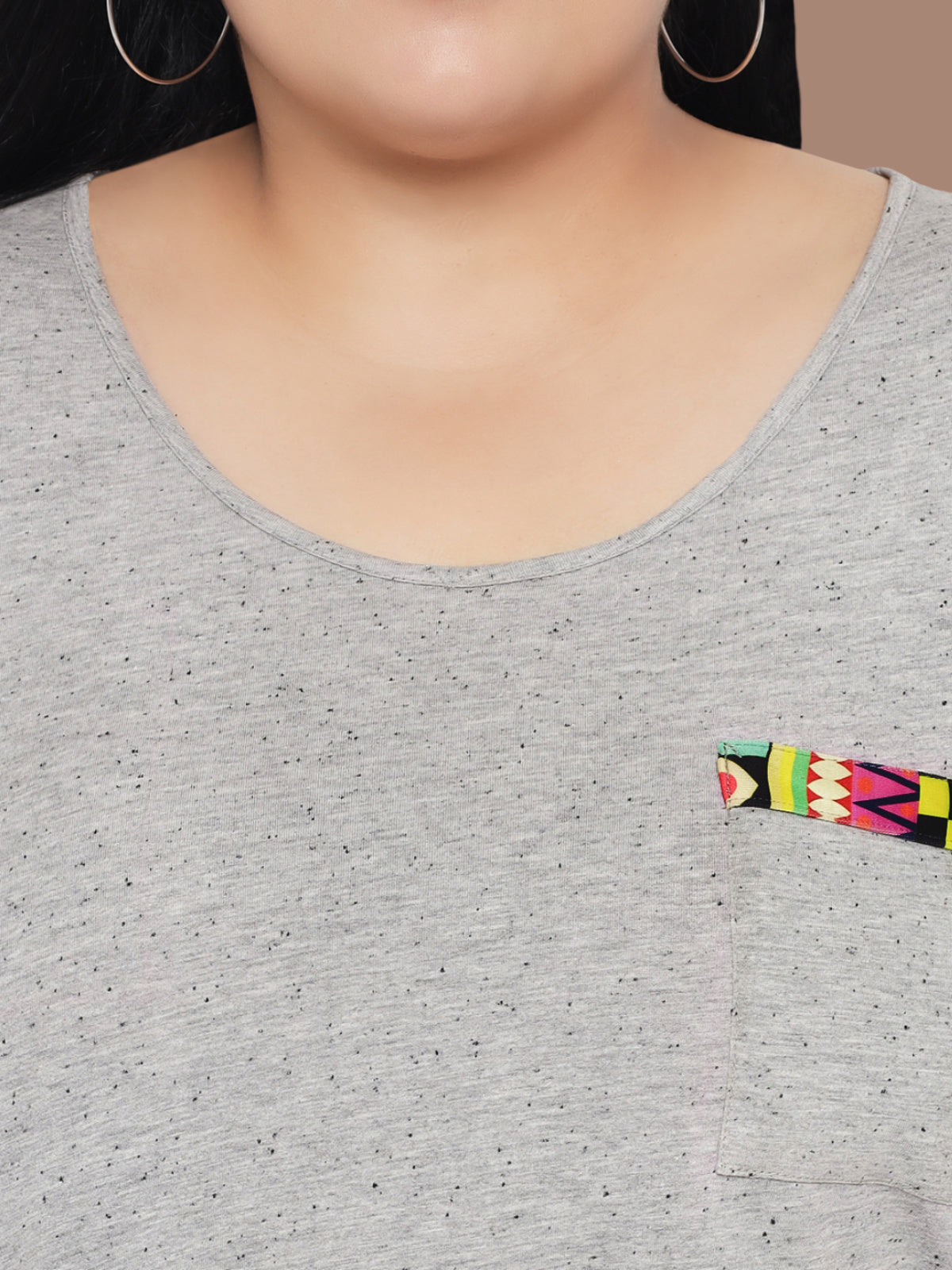 Grey Plus Size Curved Hem Top