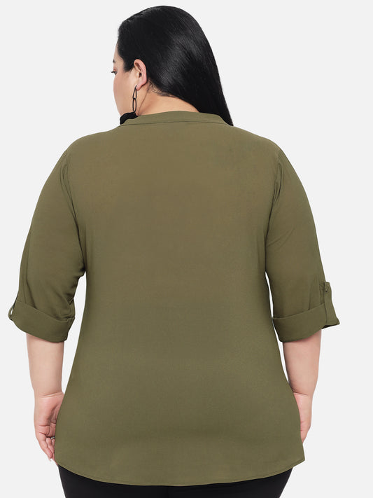 Olive Green Plus Size Patch Pocket Tunic Top