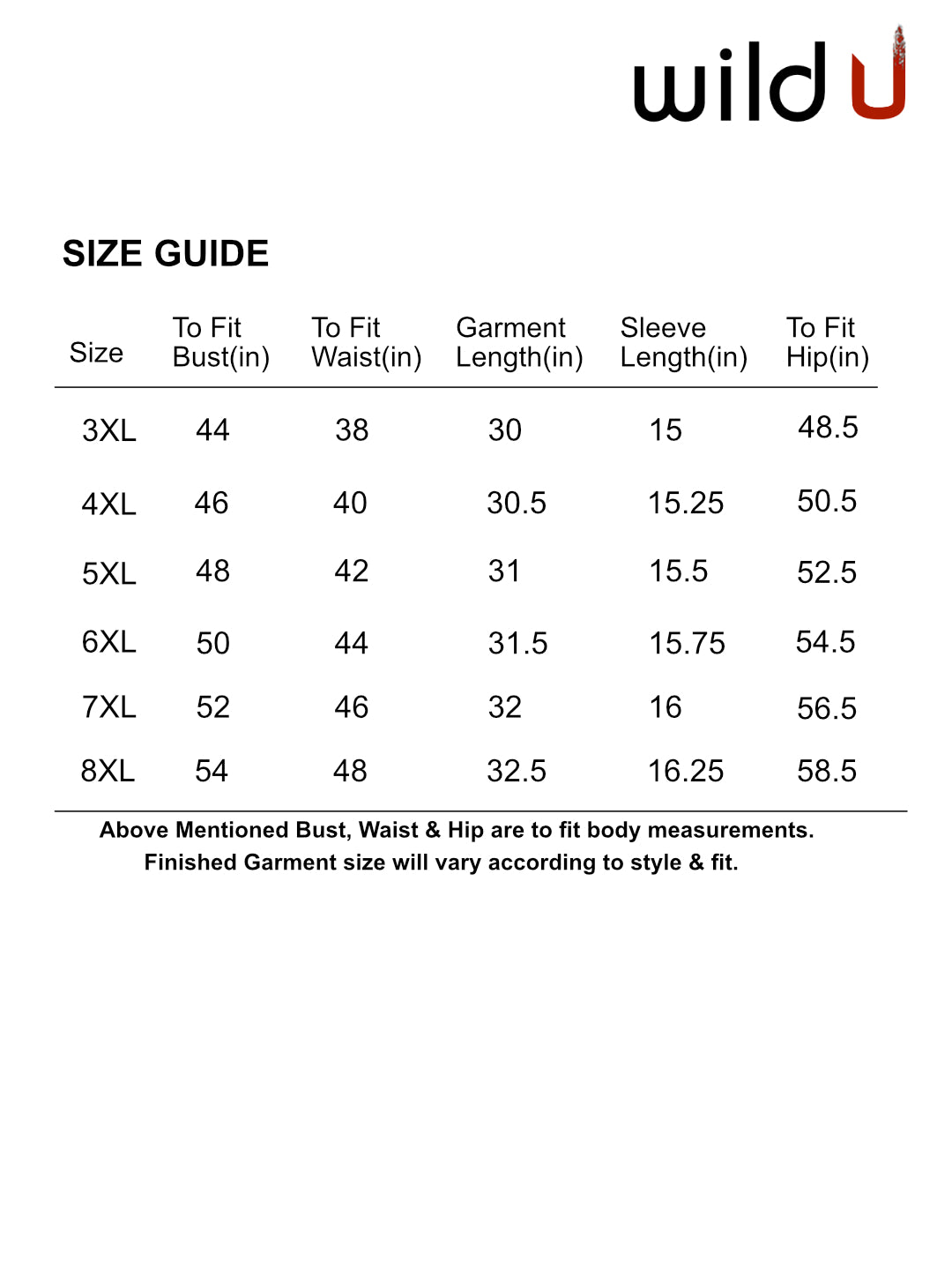 Size chart