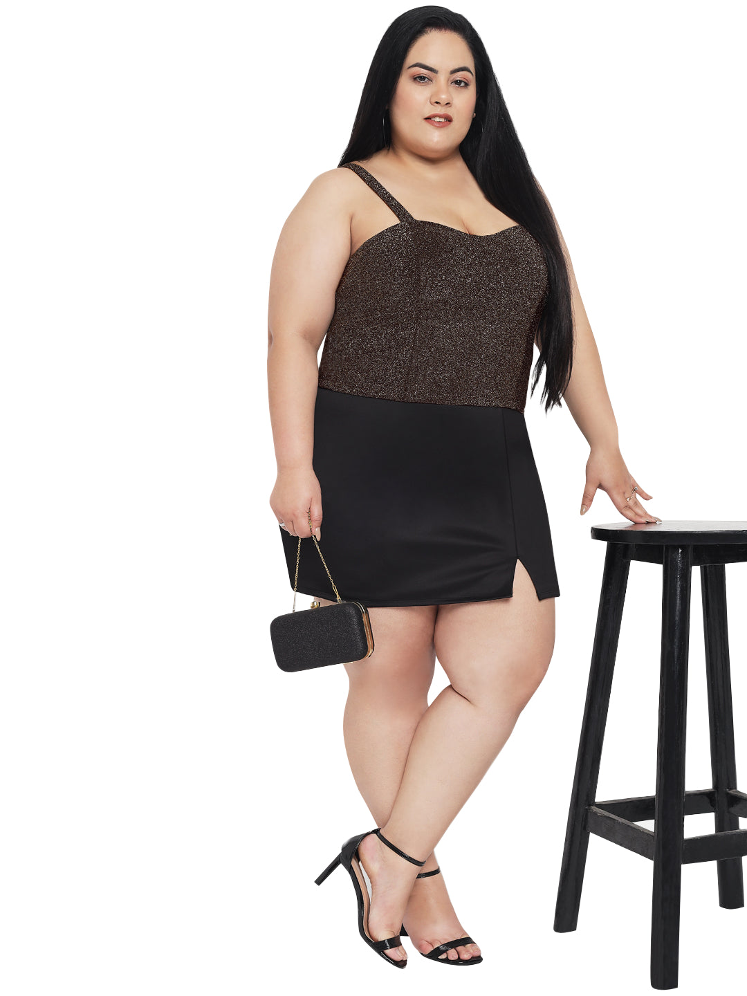 Black Plus Size Front Slit Mini Western Skirt